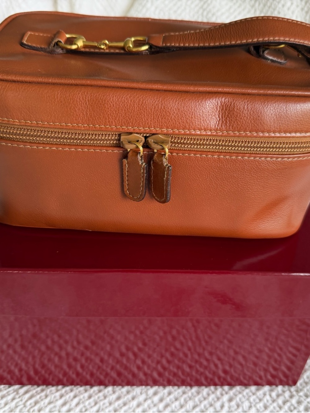 Gucci Brown Leather Horsebit Top-Handle Vanity: Gold Hardware, Suede Interior - Picture 2 of 8